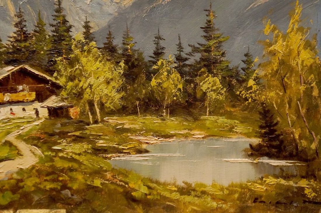 Oil painting Landscape with a mountain house Millt - 5