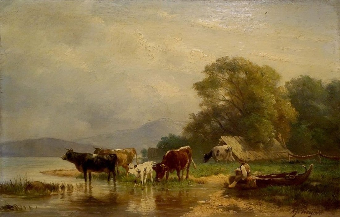 Oil painting Cows by the river (1 of 8)