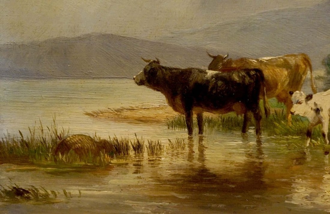 Oil painting Cows by the river - 2