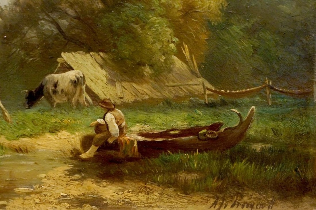 Oil painting Cows by the river - 5
