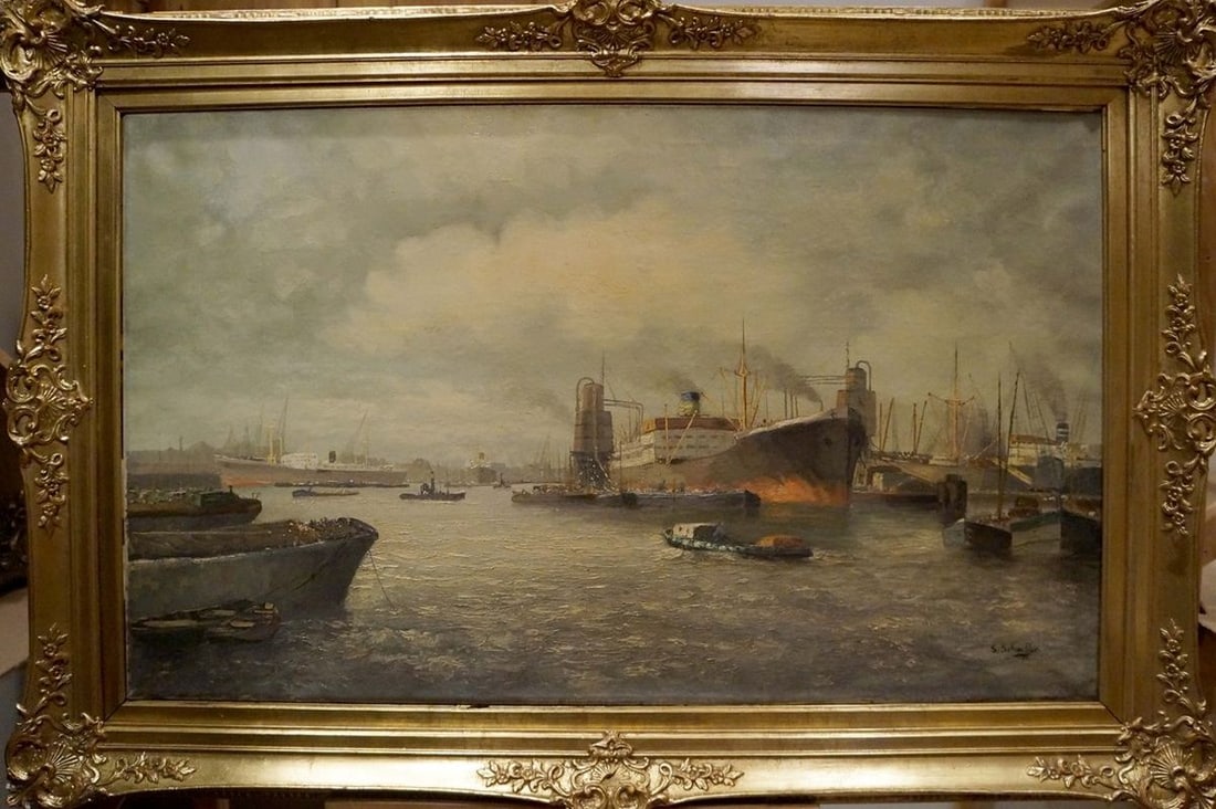 Oil painting Landscape with ships (1 of 8)