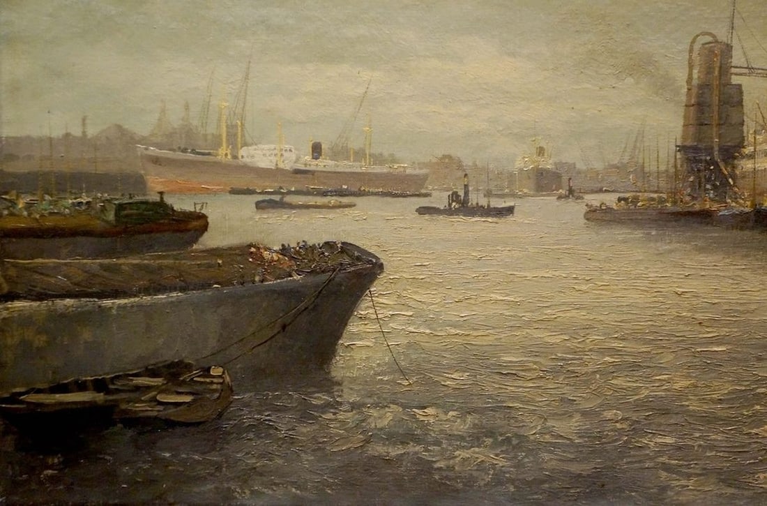 Oil painting Landscape with ships - 2