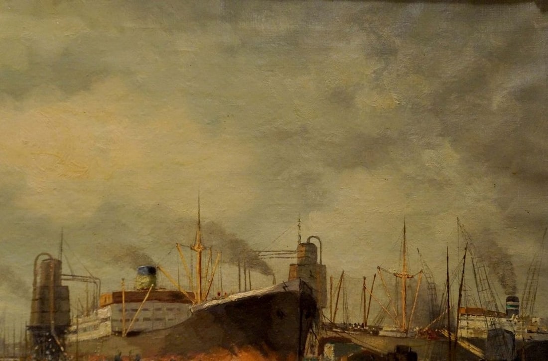 Oil painting Landscape with ships - 4