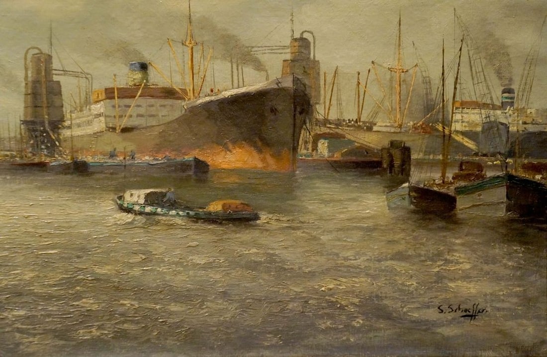 Oil painting Landscape with ships - 5