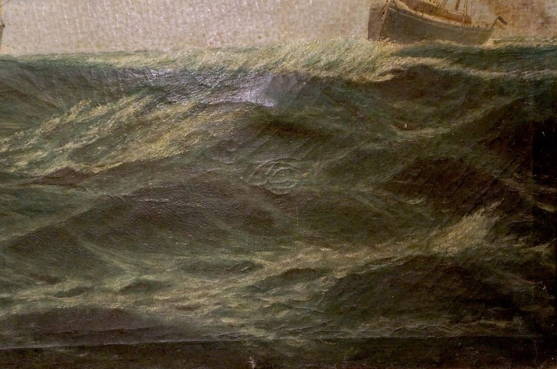 Oil painting Ships at sea - 5