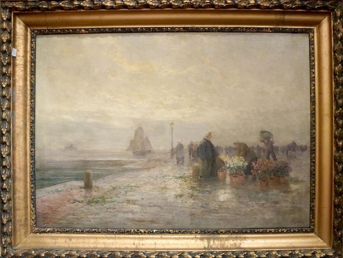 Oil painting Landscape with a market: Title: Oil painting Landscape with a market Description: NoVerne 183 *** ABOUT THIS PAINTING *** * TITLE: "Landscape with a market" * ARTISTS: Unknown artist * SIZE: 64x91 cm/'25.19x35.82 inches' *