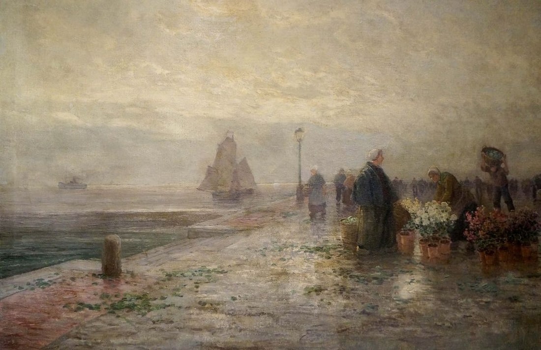 Oil painting Landscape with a market - 2