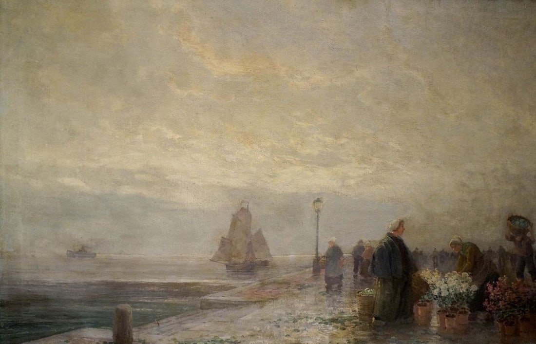 Oil painting Landscape with a market - 3