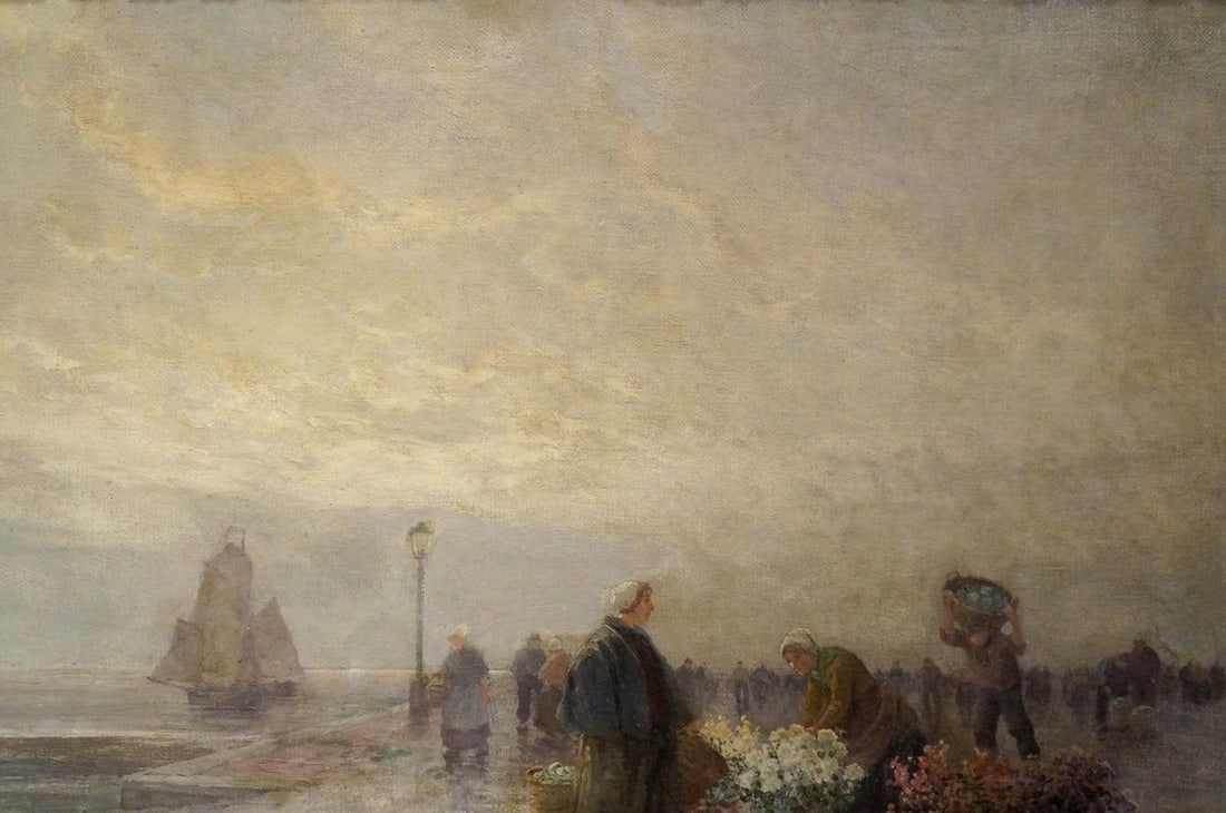 Oil painting Landscape with a market - 4