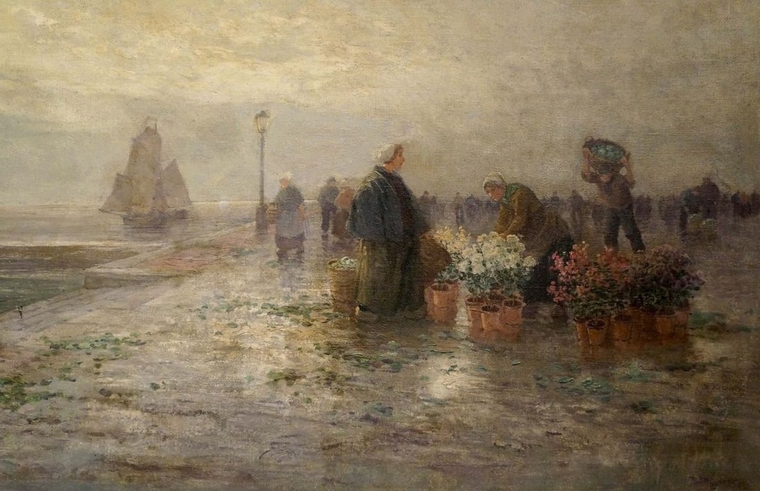 Oil painting Landscape with a market - 5