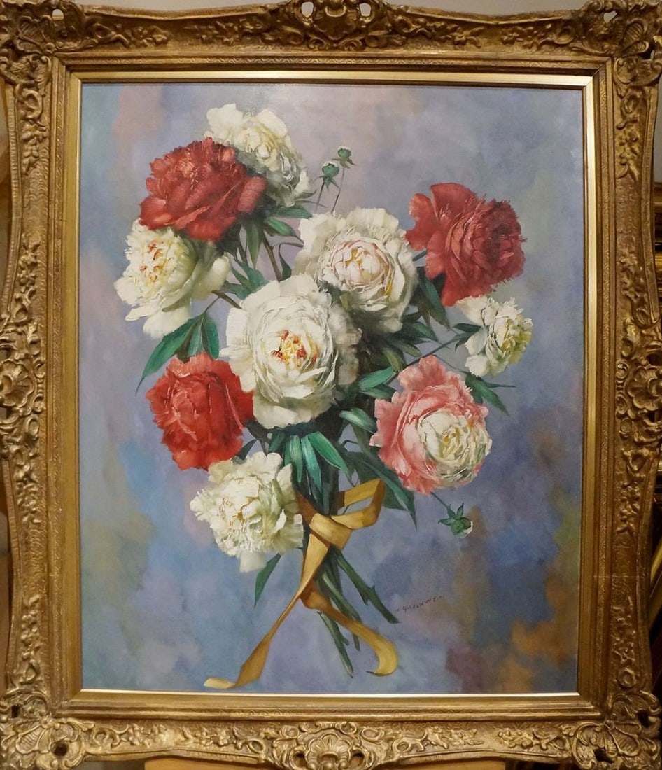 Oil painting Gift bouquet of flowers Volkwein H. G.: Title: Oil painting Gift bouquet of flowers Volkwein H. G. Description: NoVerne 185 *** ABOUT THIS PAINTING *** * TITLE: "Gift bouquet of flowers" * ARTISTS: Volkwein H. G. * SIZE: 90x70 cm/'35.43x27.