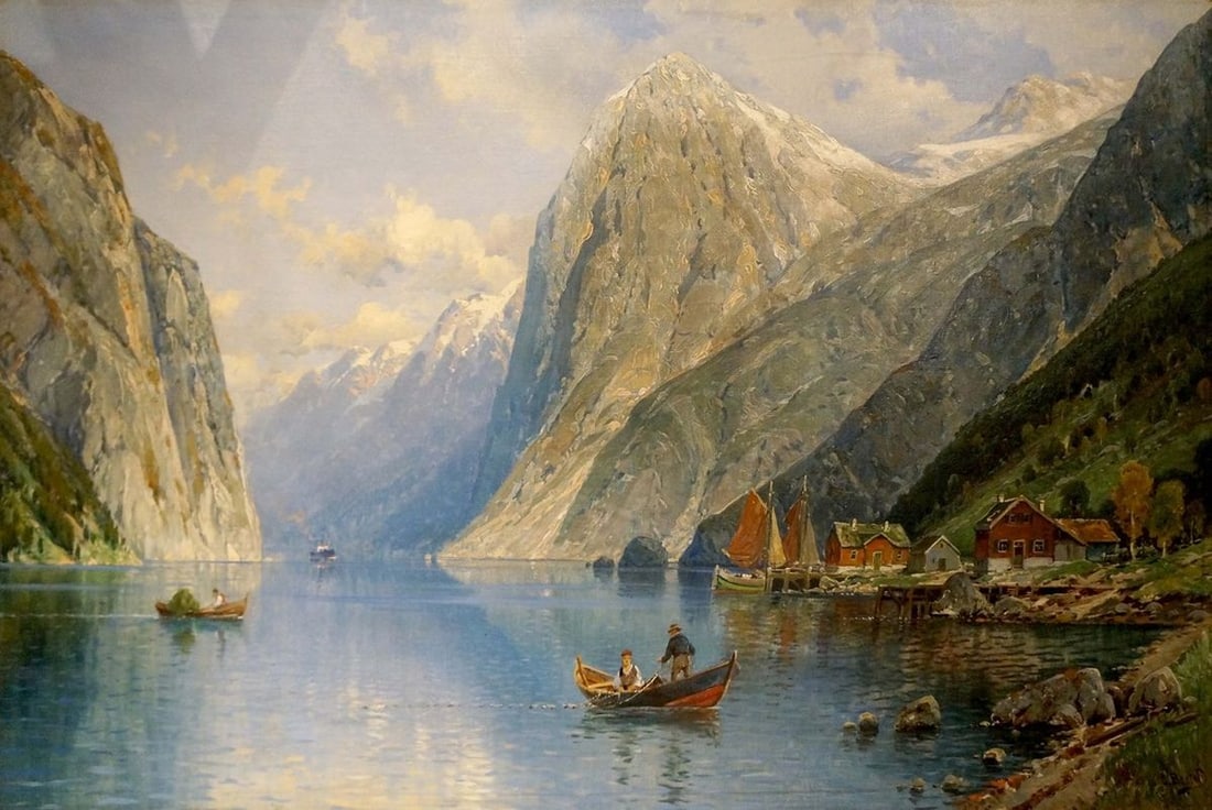 Oil painting Mountain landscape: Title: Oil painting Mountain landscape Description: NoVerne 190 *** ABOUT THIS PAINTING *** * TITLE: "Mountain landscape" * ARTISTS: Unknown artist * SIZE: 81x121 cm/'31.88x47.63 inches' * MEDIUM: oil