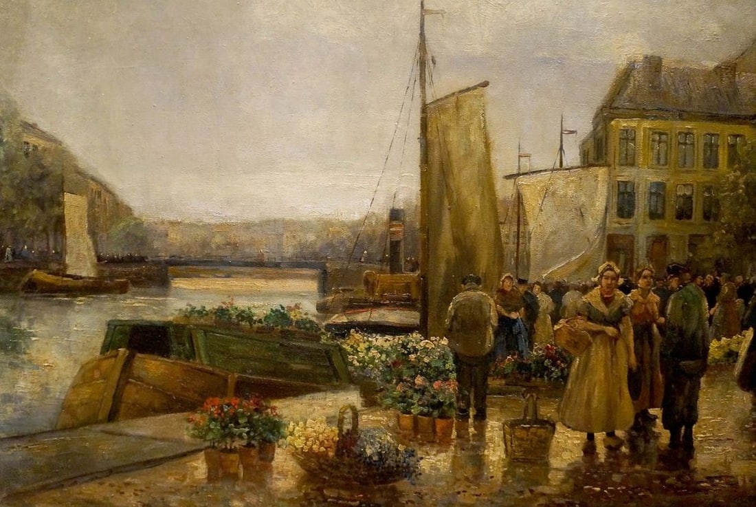 Oil painting City life R. Hornemann - 2
