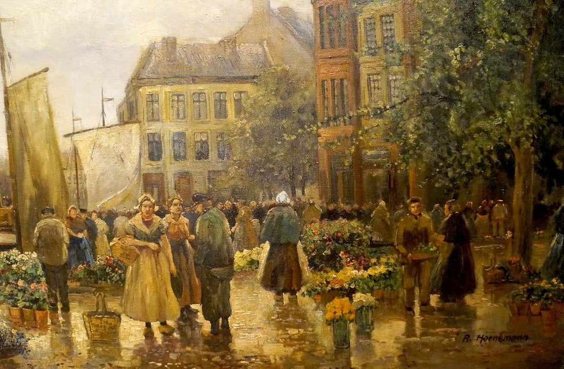 Oil painting City life R. Hornemann - 5