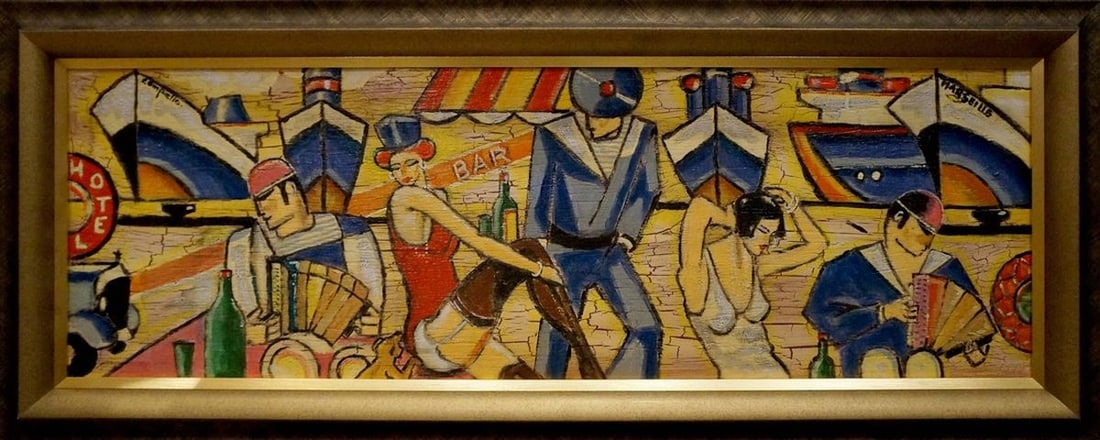 Abstract painting People at the bar: Title: Abstract painting People at the bar Description: NoVerne 195 *** ABOUT THIS PAINTING *** * TITLE: "People at the bar" * ARTISTS: Unknown artist * SIZE: 38x93 cm/'14.96x36.61 inches' * MEDIUM: