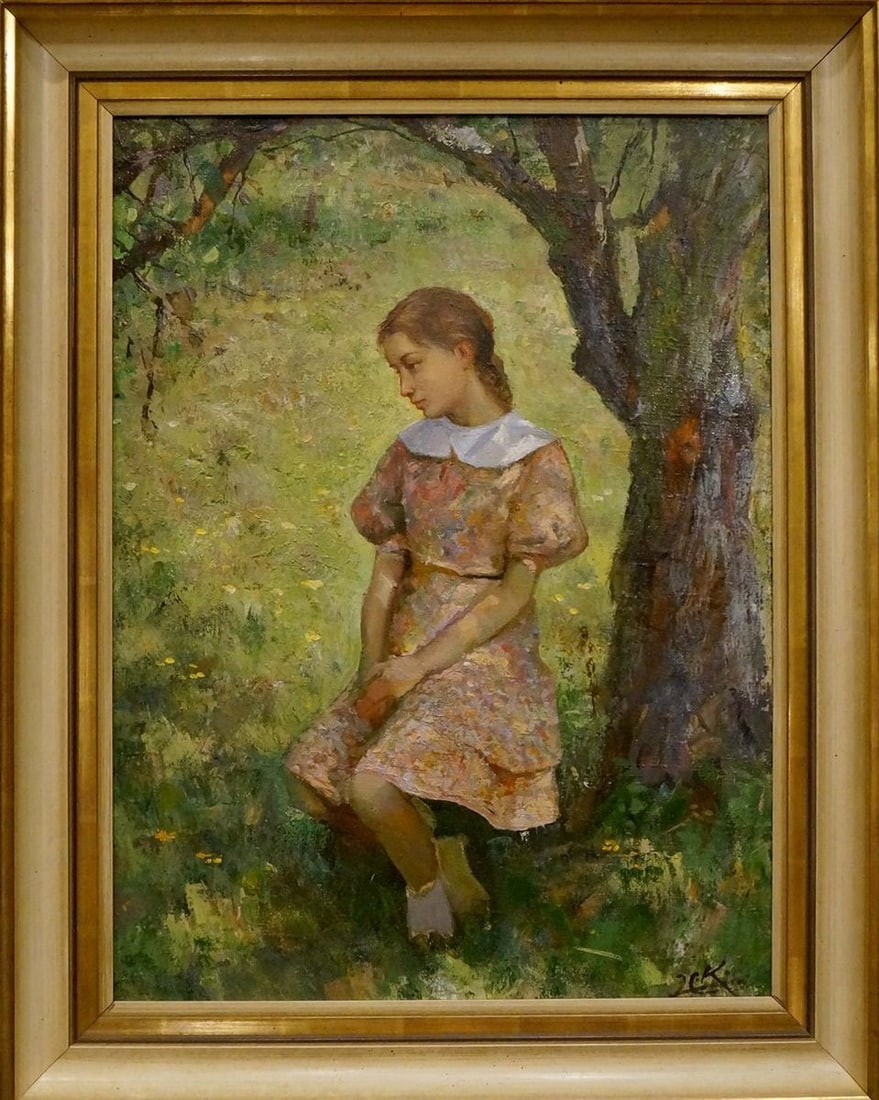 Oil painting Portrait of a girl Grandson of Kuindzhi Y.V.: Title: Oil painting Portrait of a girl Grandson of Kuindzhi Y.V. Description: NoVerne 196 *** ABOUT THIS PAINTING *** * TITLE: "Portrait of a girl" * ARTISTS: Grandson of Kuindzhi Y. V. * SIZE: 60x44
