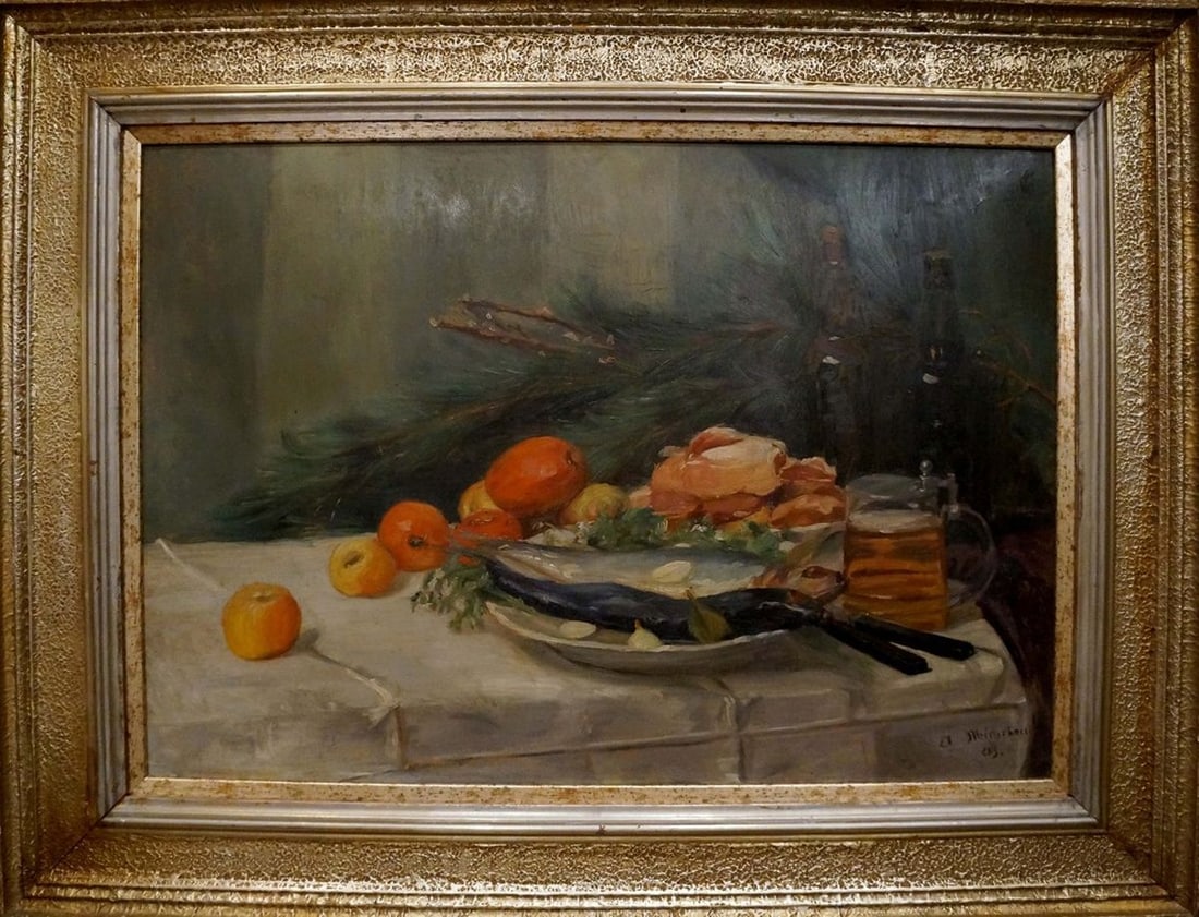 Oil painting Food on the table Michebou A.: Title: Oil painting Food on the table Michebou A. Description: NoVerne 206 *** ABOUT THIS PAINTING *** * TITLE: "Food on the table" * ARTISTS: Michebou A. * SIZE: 49x70 cm/'19.29x27.55 inches' * MEDIU