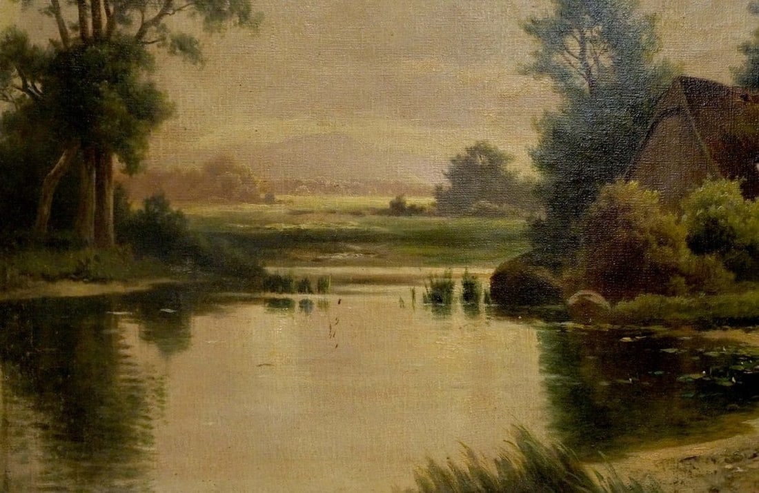 Oil painting Lake at the house - 2