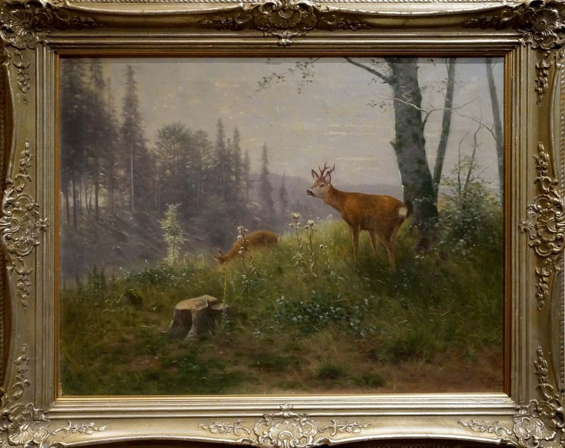 Oil painting Deer in the forest Louis Skell: Title: Oil painting Deer in the forest Louis Skell Description: NoVerne 216 *** ABOUT THIS PAINTING *** * TITLE: "Deer in the forest" * ARTISTS: Louis Skell * SIZE: 52x68 cm/'20.47x26.77 inches' * MED