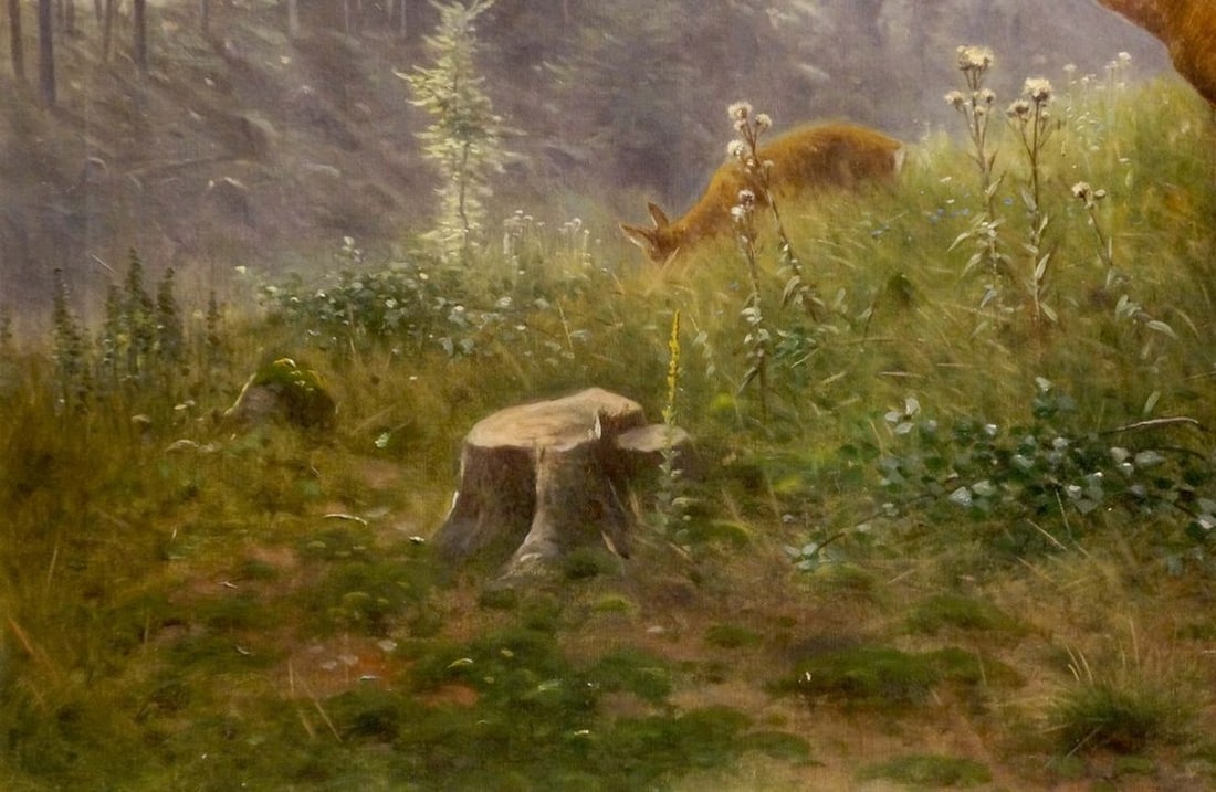 Oil painting Deer in the forest Louis Skell - 2