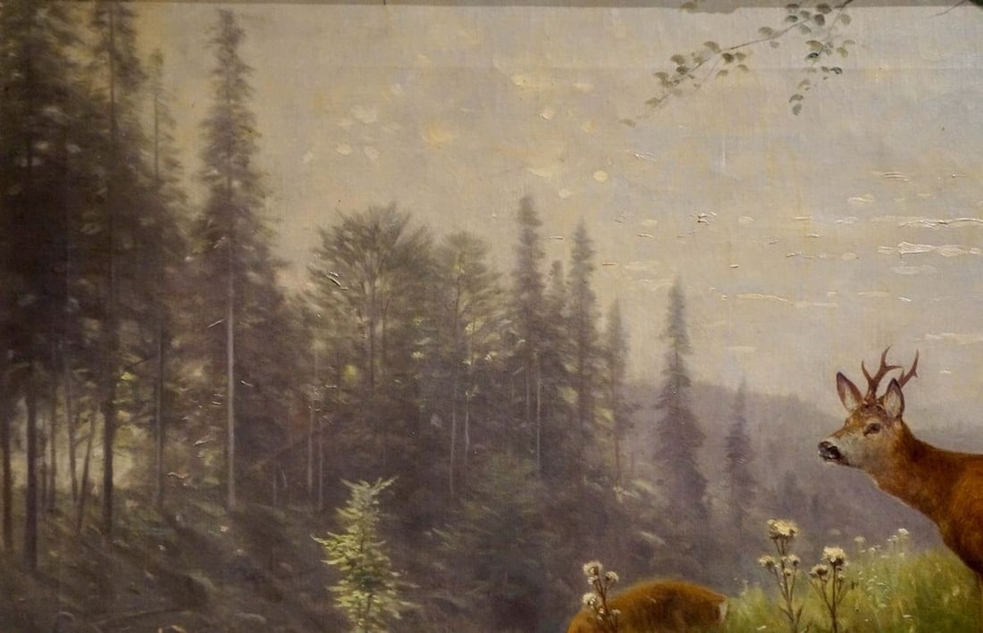 Oil painting Deer in the forest Louis Skell - 3