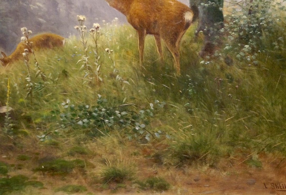 Oil painting Deer in the forest Louis Skell - 5