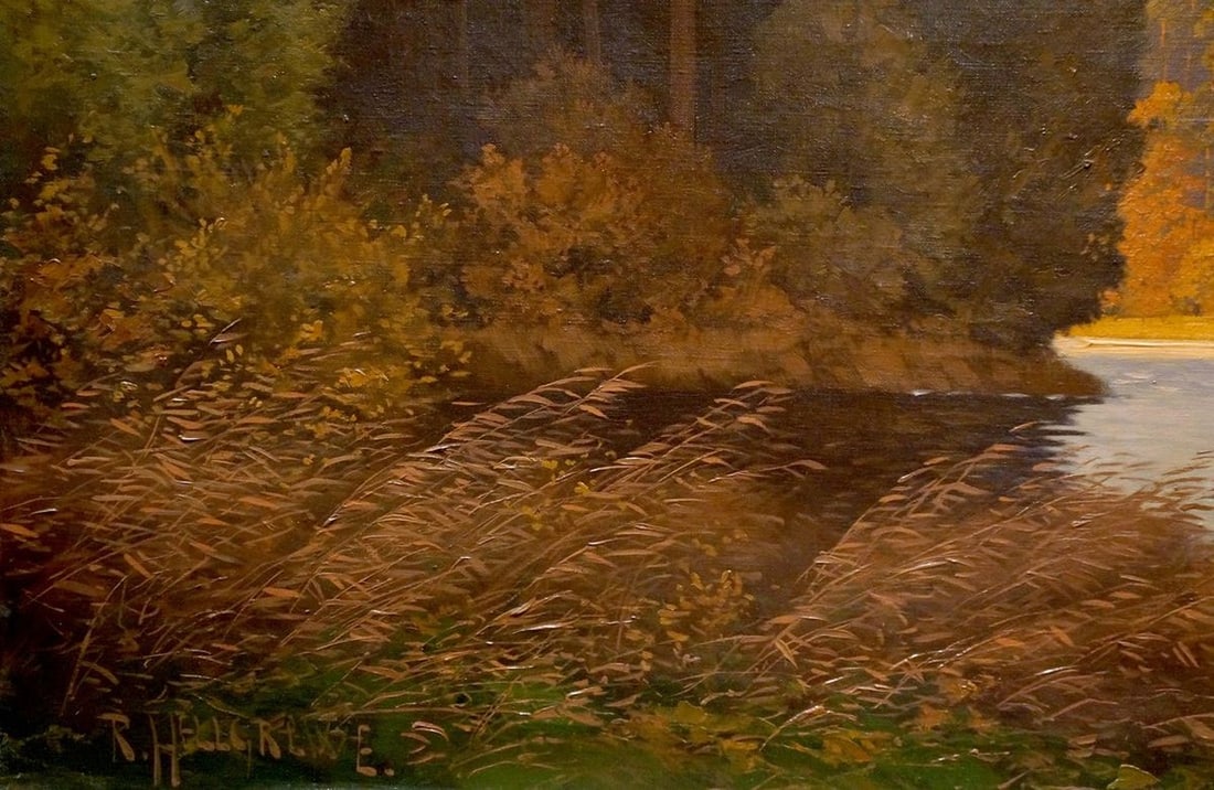 Oil painting Forest evening landscape Rudolph Hilgreve - 2