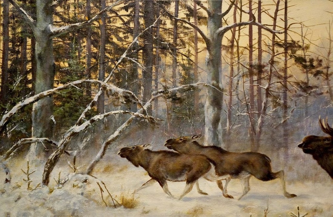 Oil painting Elks in the forest - 3