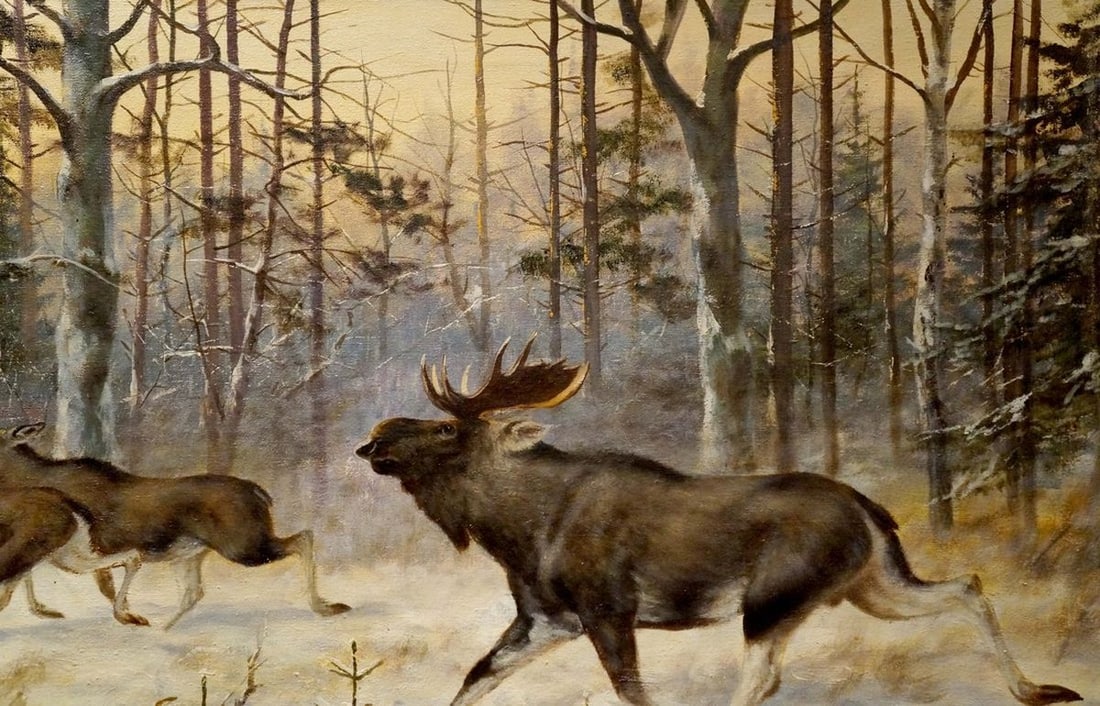 Oil painting Elks in the forest - 4