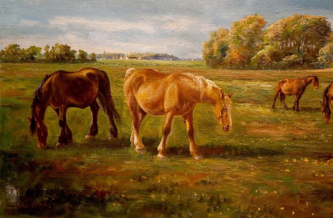 Oil painting Horses graze - 2