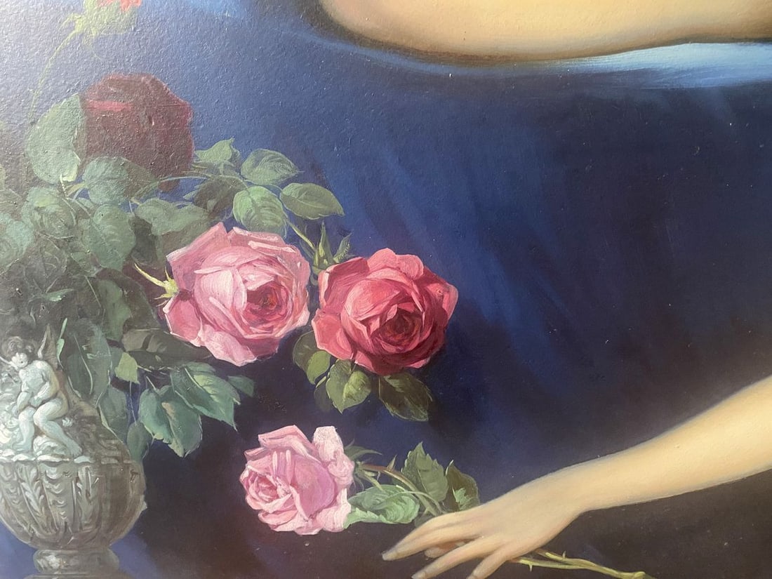 Oil painting Naked girl with a rose European artist - 3