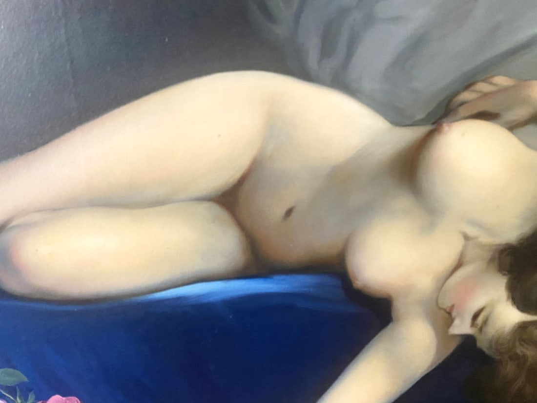 Oil painting Naked girl with a rose European artist - 4