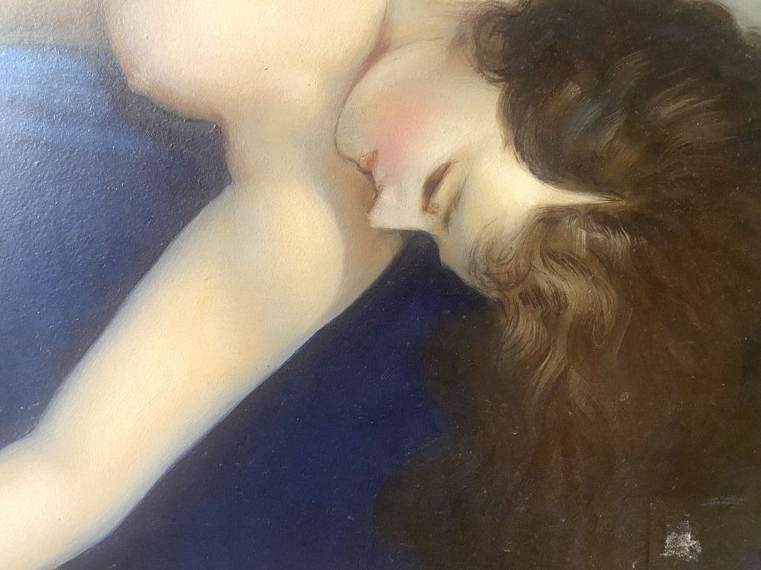 Oil painting Naked girl with a rose European artist - 5