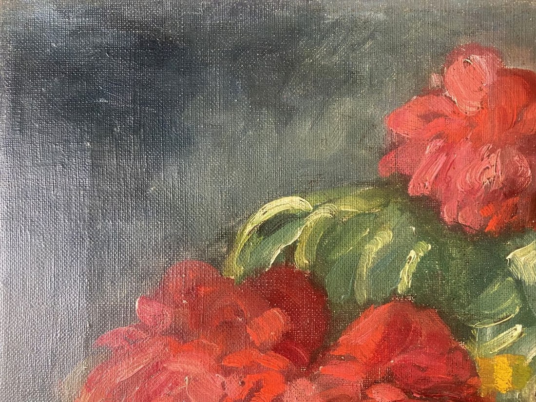 Oil painting Red flowers on the table J. Sellier - 2