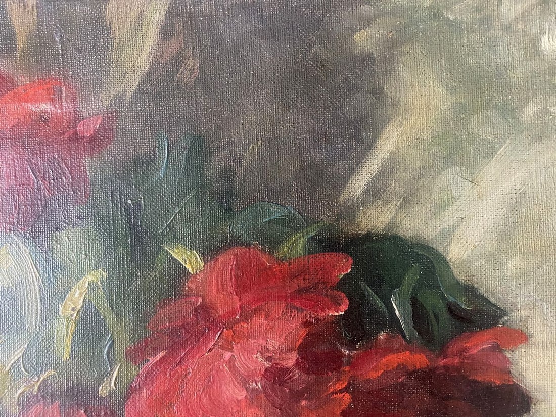Oil painting Red flowers on the table J. Sellier - 3