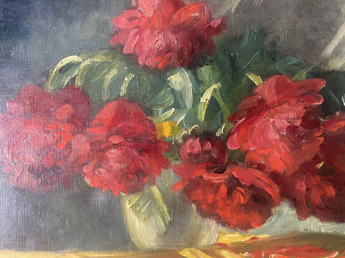 Oil painting Red flowers on the table J. Sellier - 4