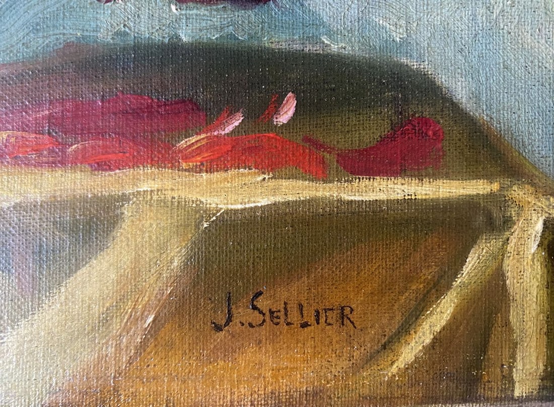 Oil painting Red flowers on the table J. Sellier - 6