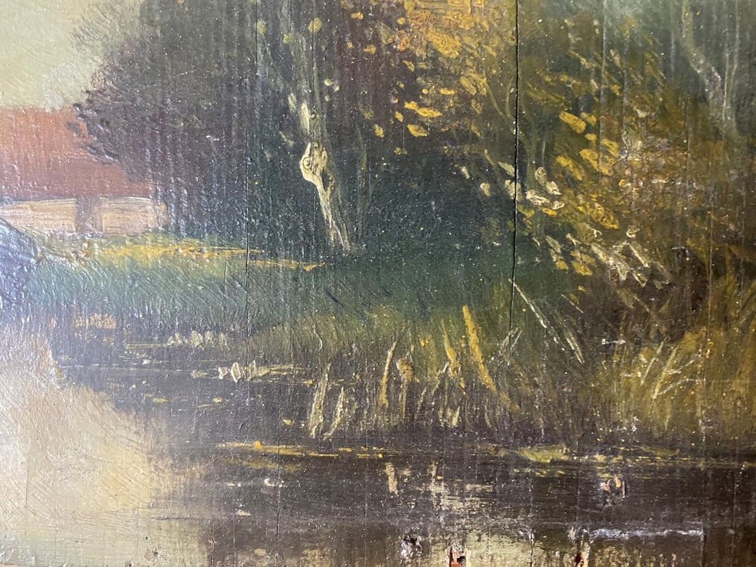 Oil painting River bank European artist - 4