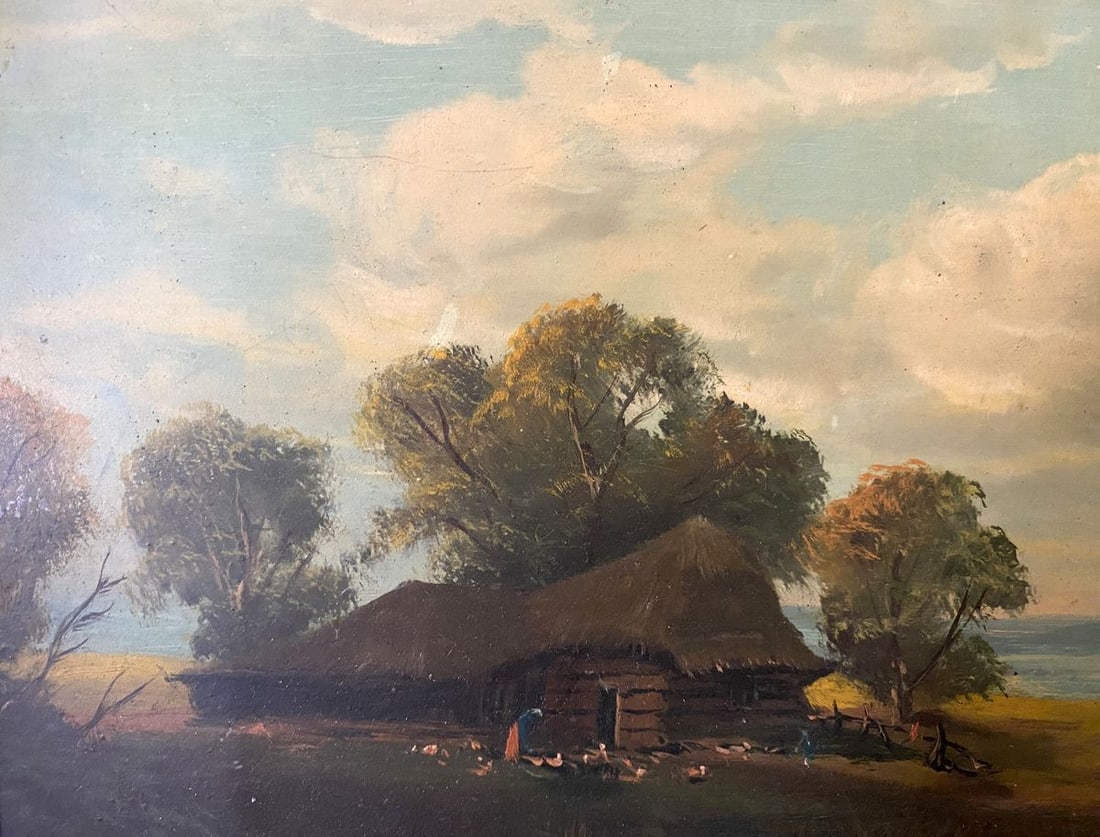 Oil painting House on the outskirts European artist - 2