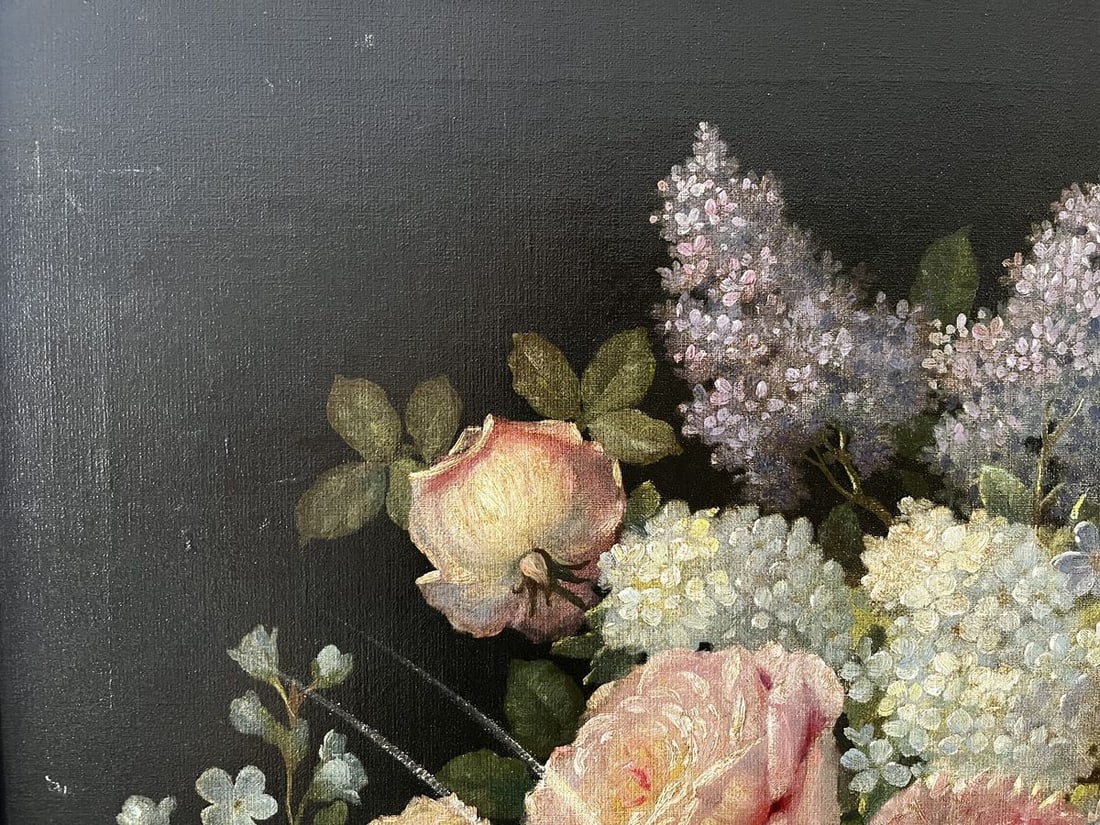Oil painting Vase with flowers and fruits European artist - 2