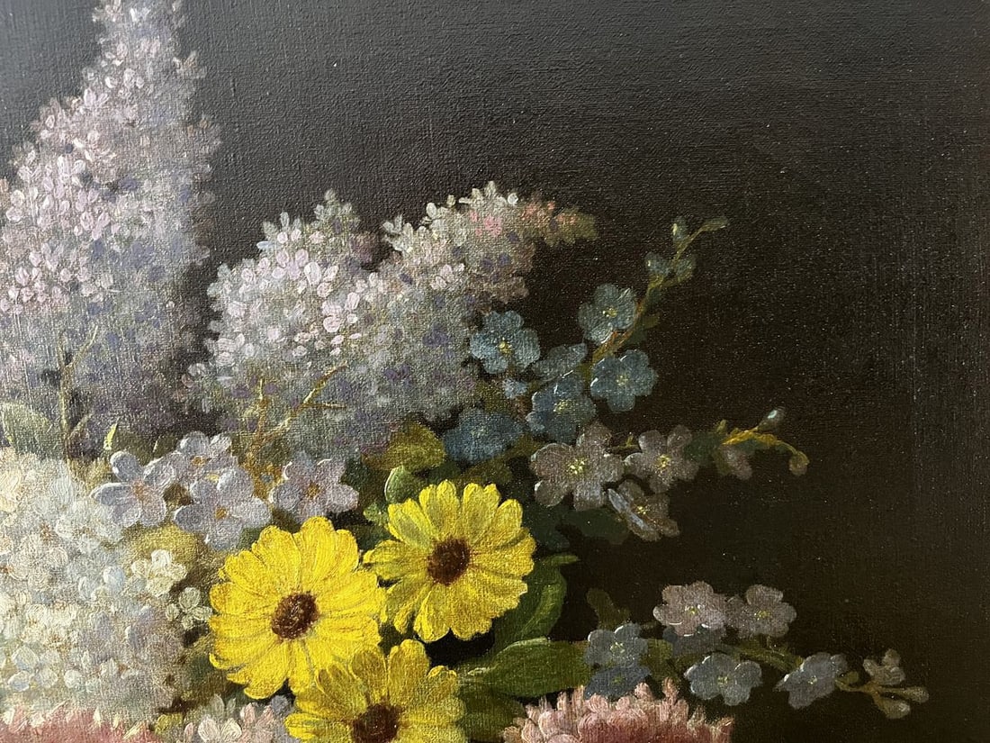 Oil painting Vase with flowers and fruits European artist - 3