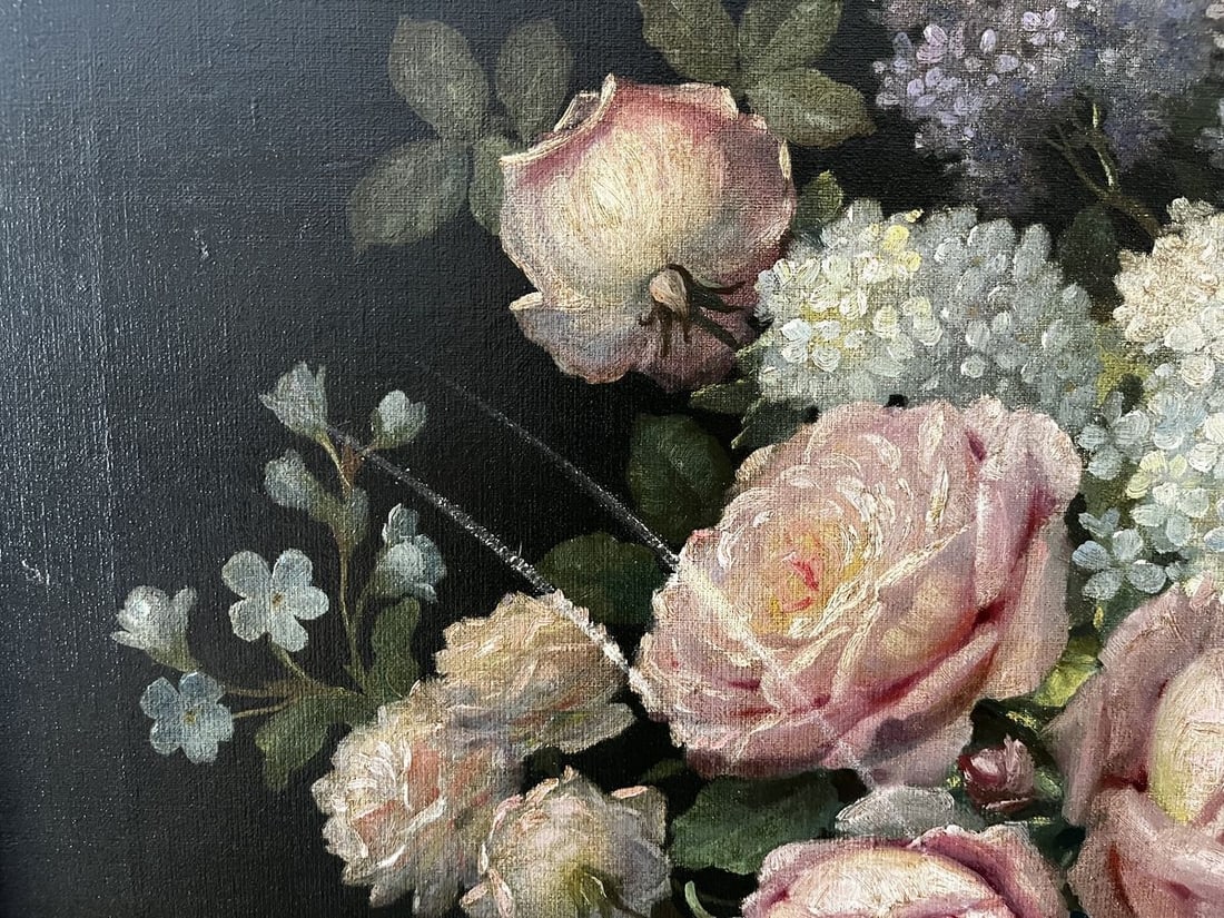 Oil painting Vase with flowers and fruits European artist - 4