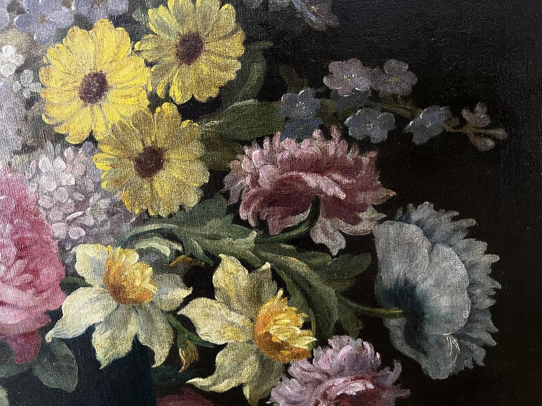 Oil painting Vase with flowers and fruits European artist - 5