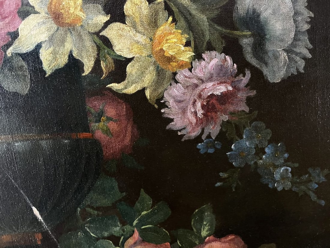 Oil painting Vase with flowers and fruits European artist - 7