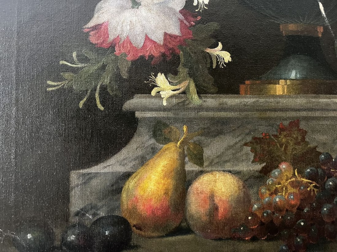 Oil painting Vase with flowers and fruits European artist - 8