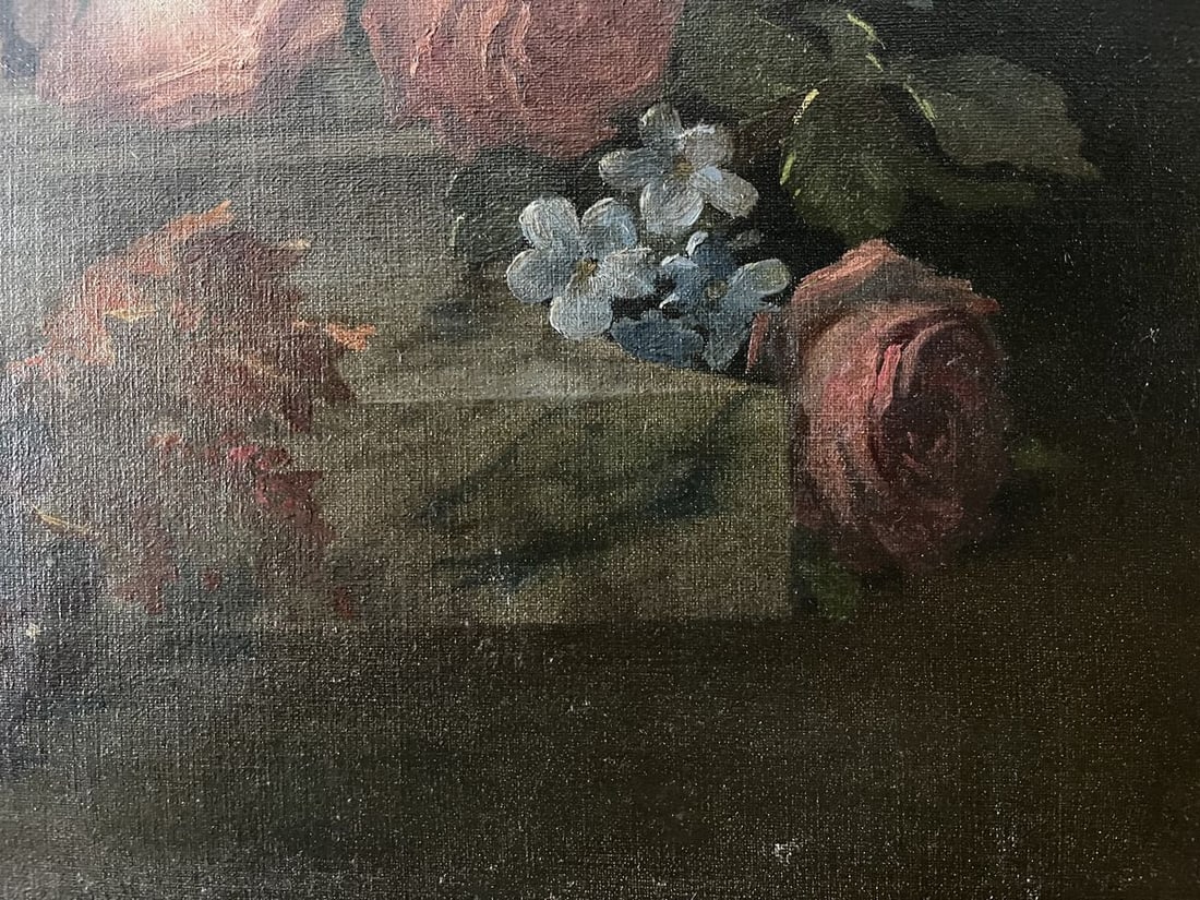 Oil painting Vase with flowers and fruits European artist - 9