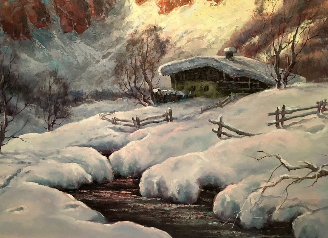 Oil painting Winter landscape Heinrich Hartung - 4