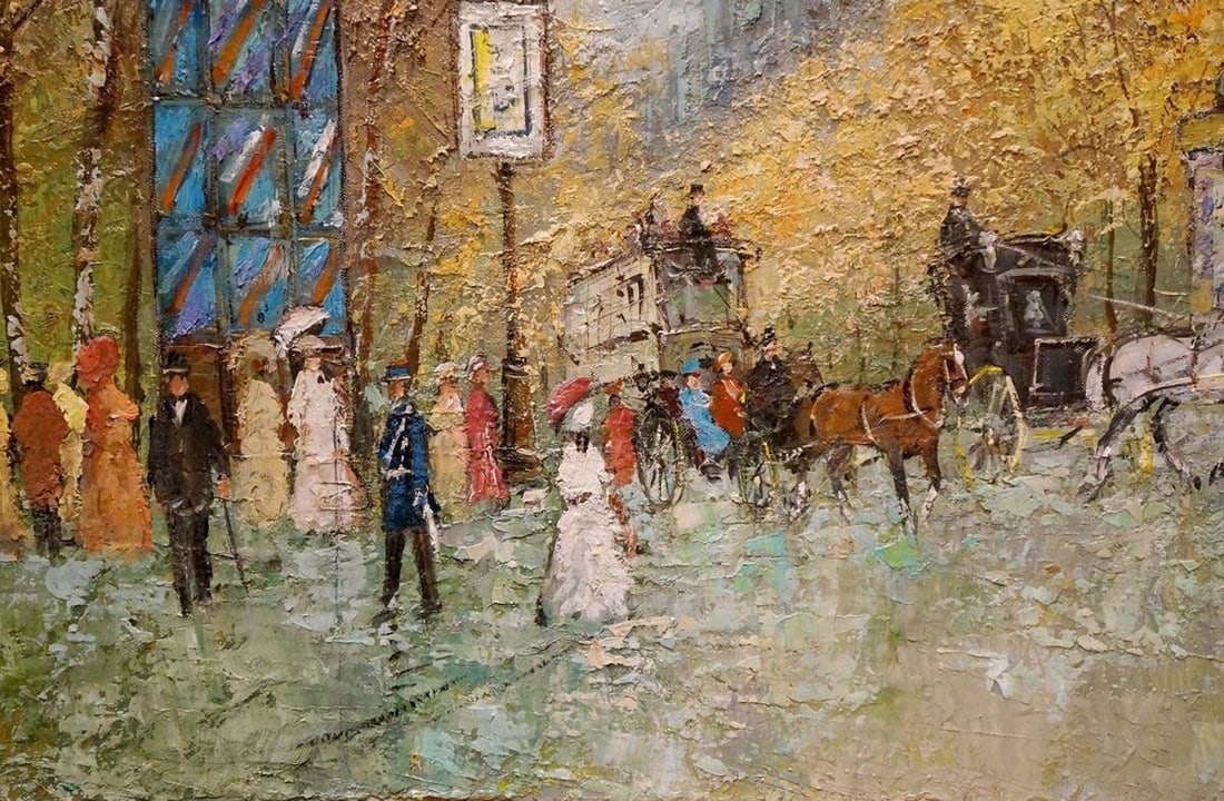 Oil painting Streets of Paris Walter Prescher Van Ed - 2