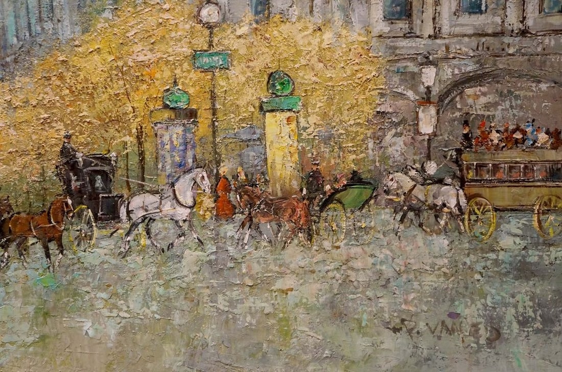 Oil painting Streets of Paris Walter Prescher Van Ed - 5