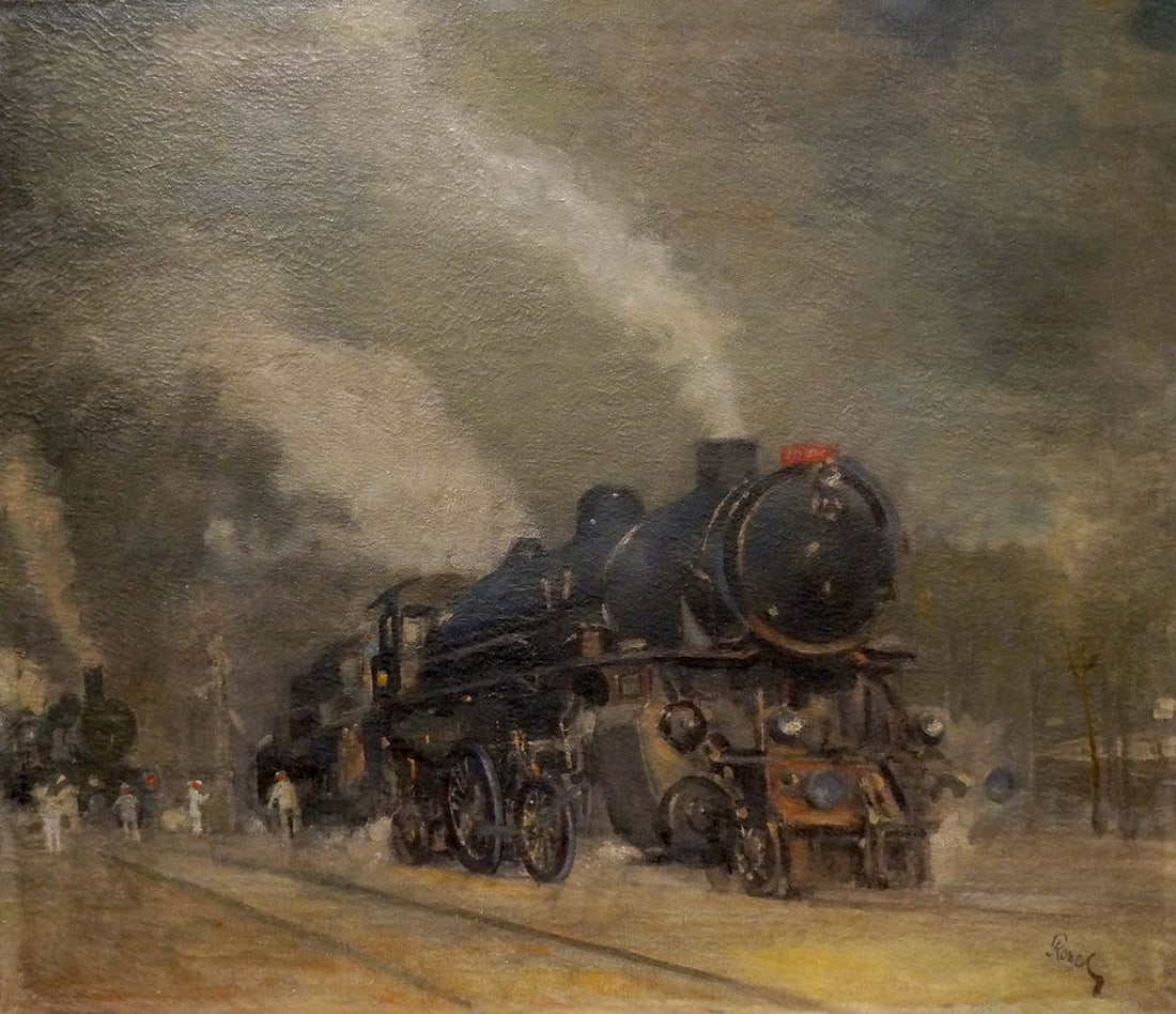 Oil painting Train landscape Ronel: Title: Oil painting Train landscape Ronel Description: NoVerne 28 *** ABOUT THIS PAINTING *** * TITLE: "Train landscape" * ARTISTS: Ronel * SIZE: 74x84 cm/'29.13x33.07 inches' * MEDIUM: oil, canvas * 